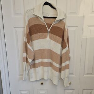 Aerie Striped Half-Zip Oversized Sweater